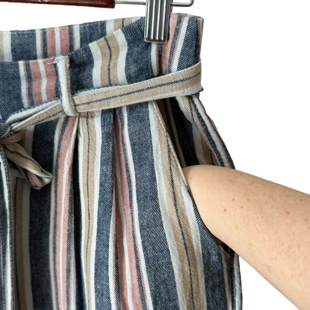 Dex Linen Blend High Rise Multi Colour Stripe Waist Tie Pants Women's Size XS - Picture 3 of 9